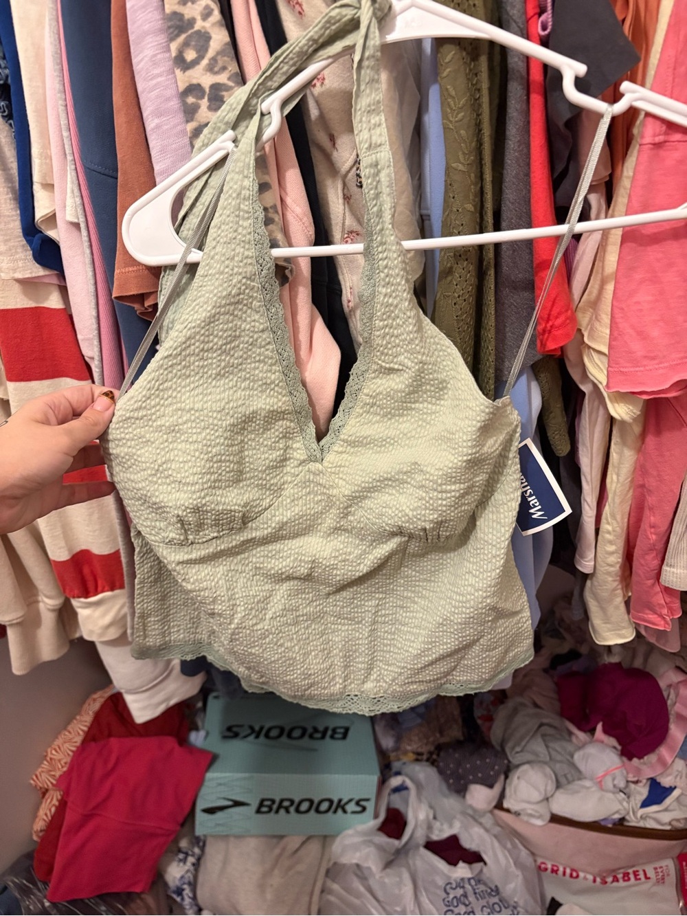 Cotton On Sage Green Textured Halter Crop Top